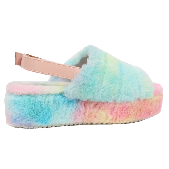 Cotton Candy Open Toe Fuzzy Slingback Platform Wed - Picture 2 of 5